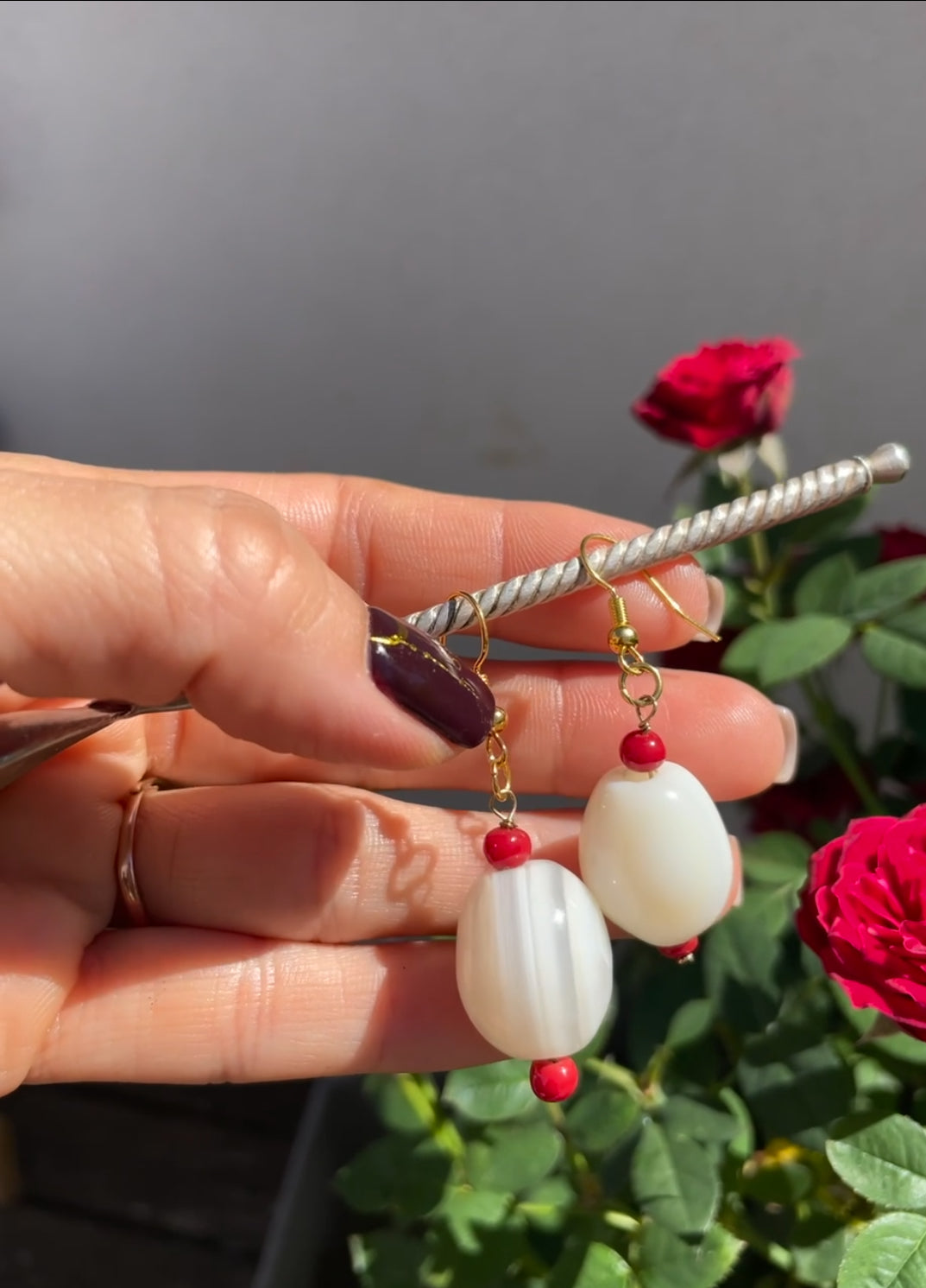 Boucles d’oreilles en agate blanche