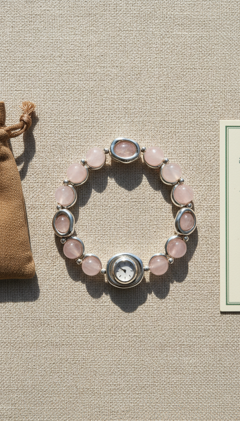 Bracelet quartz rose et argent massif