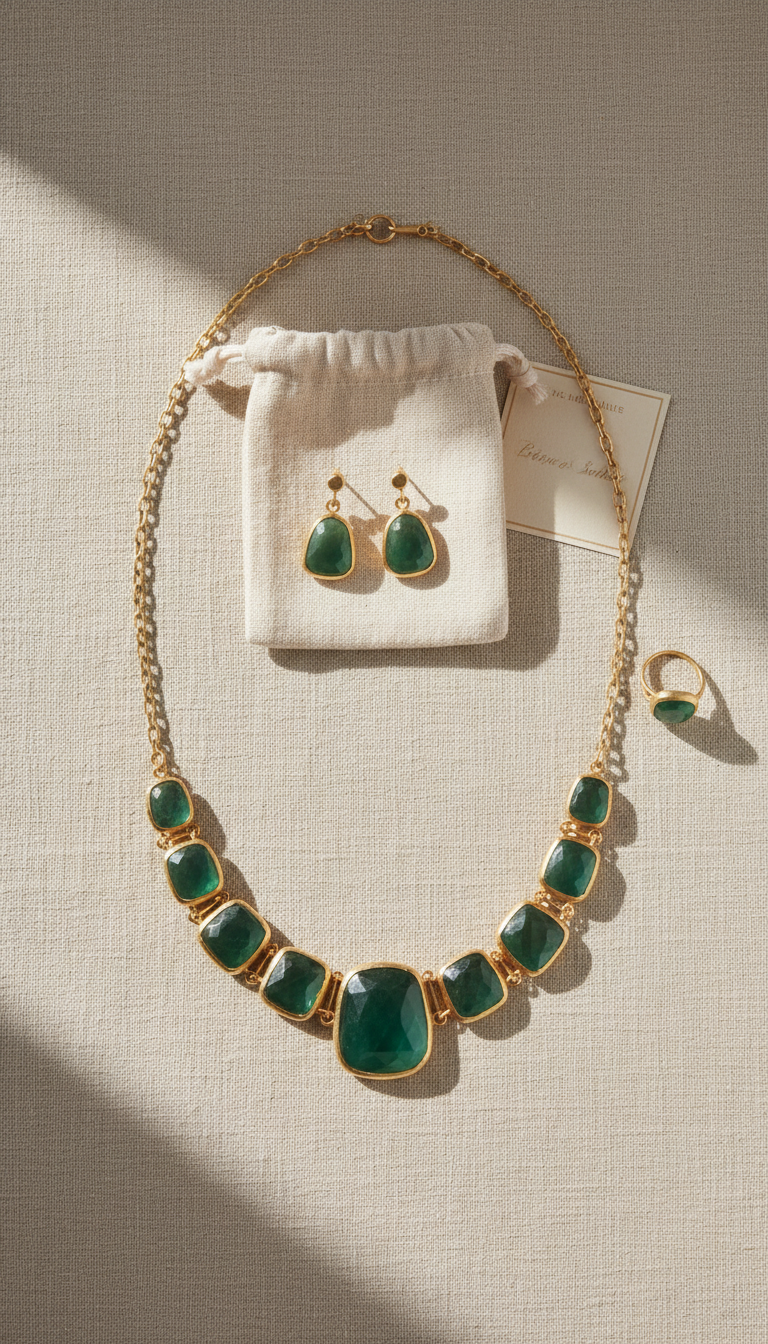 Collier aventurine verte et laiton doré