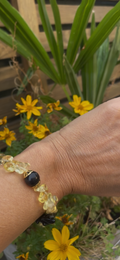 Bracelet et boucles d’oreilles avec agate noire et citrine