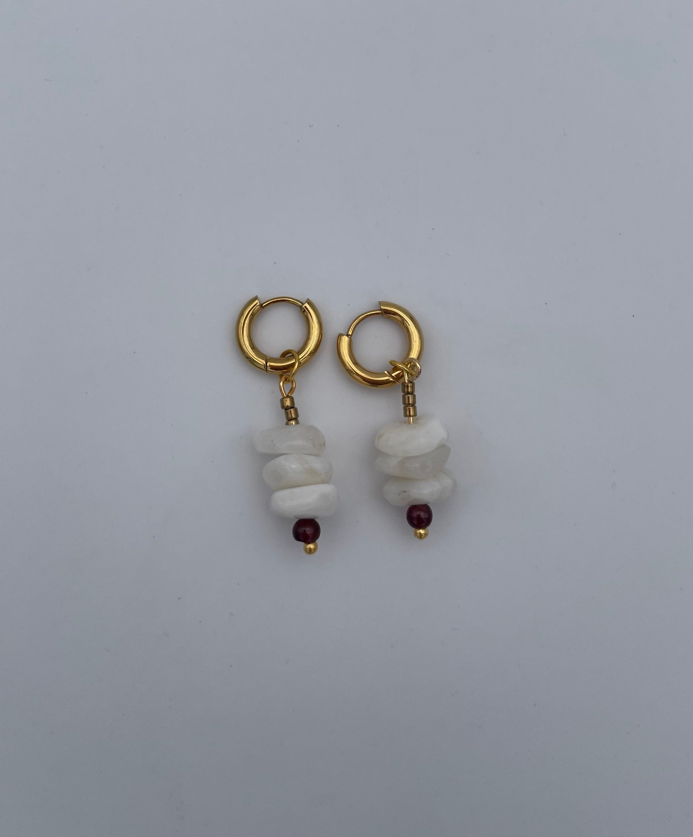 Boucles d’oreilles agate blanche, grenat